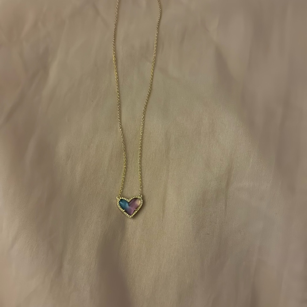 Purple and blue heart gold Kendra Scott necklace